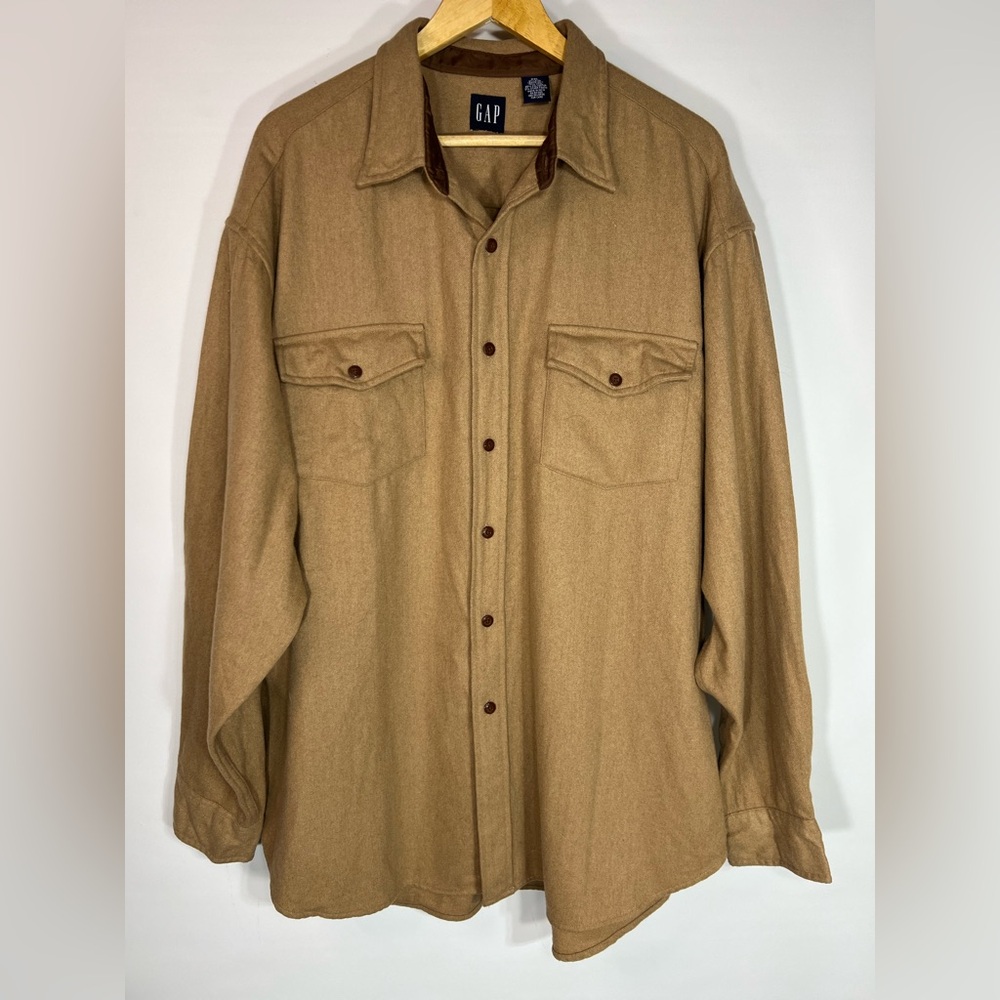 GAP Classic Wool-Blend Tan Button-Up Shirt